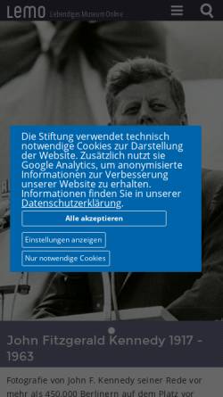 Vorschau der mobilen Webseite www.hdg.de, John F. Kennedy