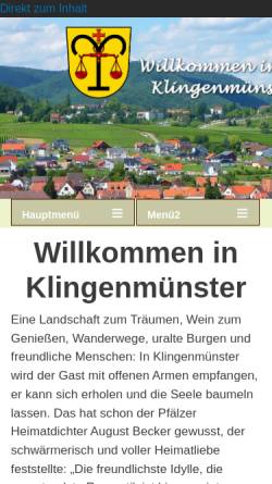 Vorschau der mobilen Webseite www.klingenmuenster.org, Verein für Tourismus, Wein und Kultur e.V. Klingenmünster