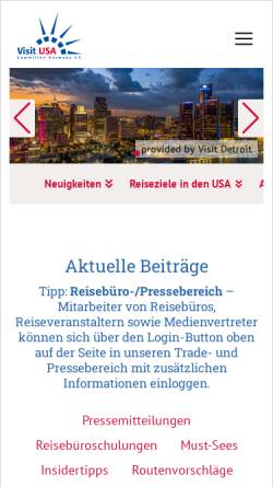 Vorschau der mobilen Webseite www.vusa.travel, Visit USA Committees Germany e.V.