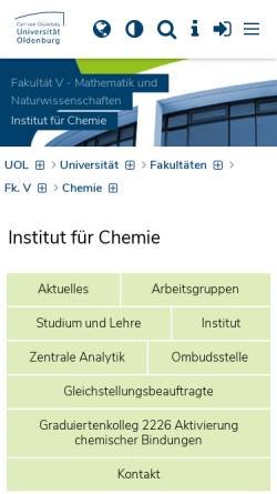 Vorschau der mobilen Webseite www.chemie.uni-oldenburg.de, Institut für Reine und Angewandte Chemie an der Universität Oldenburg