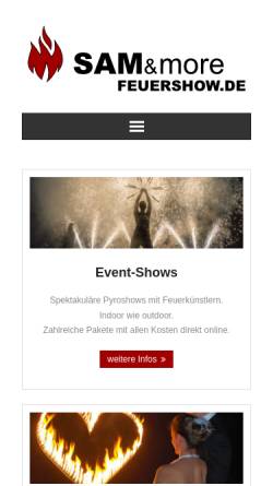 Vorschau der mobilen Webseite www.feuershow.de, Sam & more