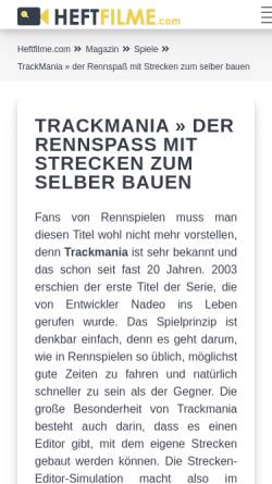 Vorschau der mobilen Webseite www.trackmania-the-game.de, Trackmania