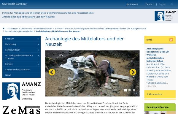 Vorschau von www.uni-bamberg.de, Lehrstuhl für Archäologie des Mittelalters und der Neuzeit der Universität Bamberg