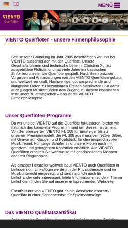 Vorschau der mobilen Webseite www.viento-querfloeten.de, Viento Querflöten (Böhmflöten)