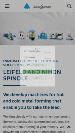 Vorschau der mobilen Webseite www.leifeldms.com, Leifeld Metal Spinning GmbH