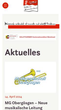 Vorschau der mobilen Webseite www.sobv-online.ch, SOBV Solothurner Blasmusikverband