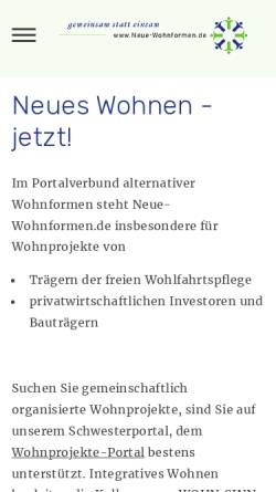 Vorschau der mobilen Webseite www.neue-wohnformen.de, Neue Wohnformen im Alter