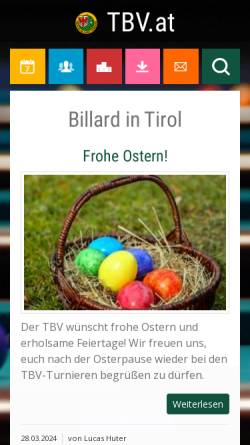 Vorschau der mobilen Webseite www.tbv.at, Tiroler Billard Verband