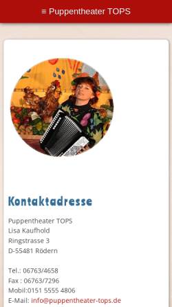 Vorschau der mobilen Webseite www.puppentheater-tops.de, Puppentheater Tops