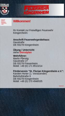 Vorschau der mobilen Webseite www.feuerwehr-koengernheim.de, Freiwillige Feuerwehr Köngernheim