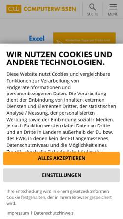 Vorschau der mobilen Webseite www.computerwissen.de, Fachverlag für Computerwissen