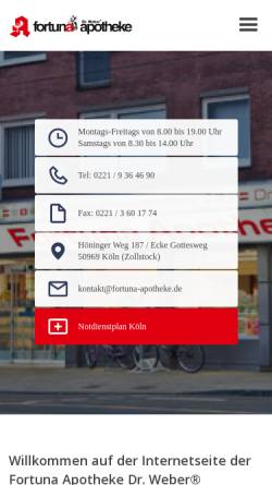 Vorschau der mobilen Webseite fortuna-apotheke.de, Fortuna Apotheke