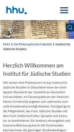 Vorschau der mobilen Webseite www.phil-fak.uni-duesseldorf.de, Jüdische Studien an der Universität Düsseldorf