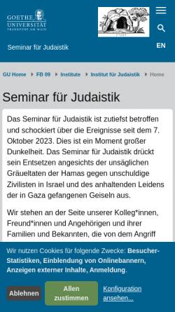 Vorschau der mobilen Webseite www.judaistik.uni-frankfurt.de, Seminar für Judaistik Uni Frankfurt