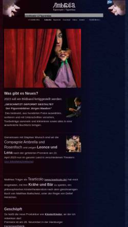 Vorschau der mobilen Webseite ambrella.de, Ambrella Figurentheater & Figurenbau