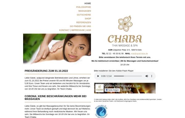 Vorschau von www.spachaba.de, CHABA Thai Massage & Spa Natruja Glahn GbR