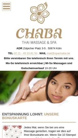 Vorschau der mobilen Webseite www.spachaba.de, CHABA Thai Massage & Spa Natruja Glahn GbR