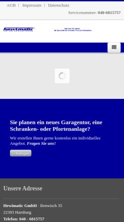 Vorschau der mobilen Webseite www.hewimatic.de, Hewimatic Tor- und Antriebstechnik