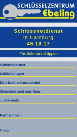 Vorschau der mobilen Webseite www.schluessel-zentrum-hamburg.de, Schlüsselzentrum Ebeling and Lembke