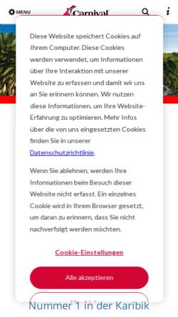 Vorschau der mobilen Webseite www.carnivalcruiseline.de, Carnival Cruise Lines