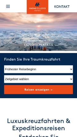 Vorschau der mobilen Webseite www.hlkf.de, Hapag-Lloyd Kreuzfahrten
