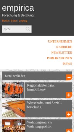 Vorschau der mobilen Webseite www.empirica-institut.de, Empirica - Gesellschaft für Qualitative Marktforschung, Struktur- und Stadtforschung mbH