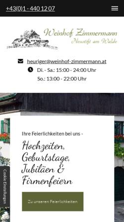 Vorschau der mobilen Webseite www.weinhof-zimmermann.at, Weinhof Zimmermann