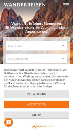 Vorschau der mobilen Webseite www.wanderreisen.de, Reisebüro Nees & Schreiner