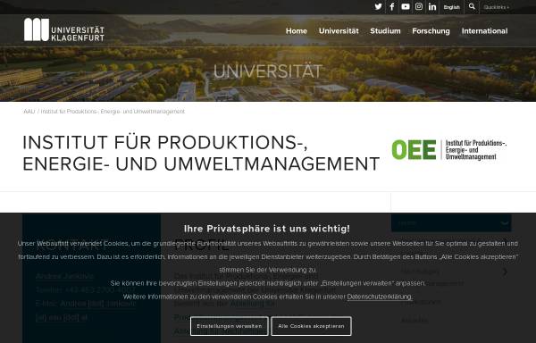 Vorschau von www.uni-klu.ac.at, Abteilung Produktions-, Logistik- und Umweltmanagement an der Universität Klagenfurt