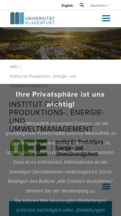 Vorschau der mobilen Webseite www.uni-klu.ac.at, Abteilung Produktions-, Logistik- und Umweltmanagement an der Universität Klagenfurt