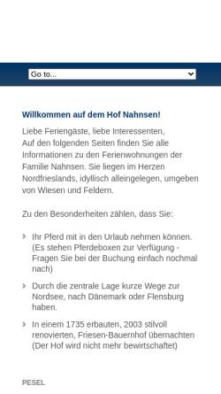 Vorschau der mobilen Webseite www.hof-nahnsen.de, Ferienwohnung Hof Nahnsen