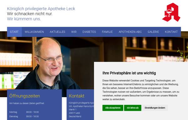 Vorschau von www.apotheke-leck.de, Königlich privilegierte Apotheke