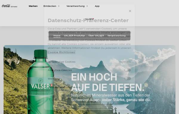 Vorschau von www.valser.ch, Valser Mineralquellen AG