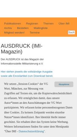 Vorschau der mobilen Webseite www.imi-online.de, Der AUSDRUCK - das Magazin der Informationsstelle Militarisierung