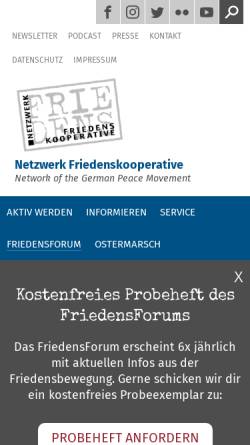 Vorschau der mobilen Webseite www.friedenskooperative.de, FriedensForum