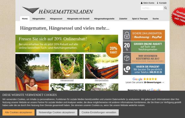 Vorschau von www.haengematte.de, Hängemattenladen, Inh. Kai Christophersen