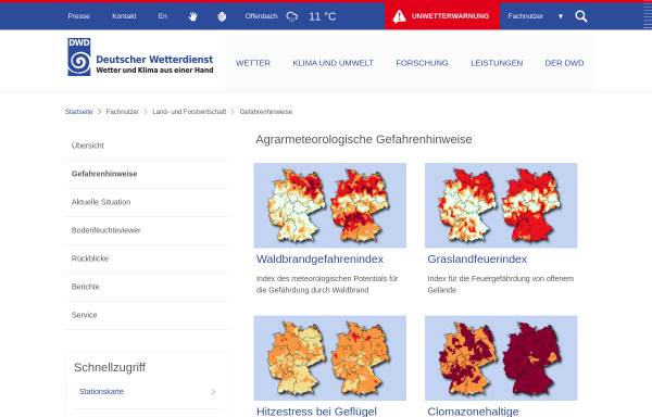 Vorschau von www.agrowetter.de, Waldbrand-Warnindex des Deutschen Wetterdienstes (DWD)