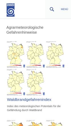 Vorschau der mobilen Webseite www.agrowetter.de, Waldbrand-Warnindex des Deutschen Wetterdienstes (DWD)
