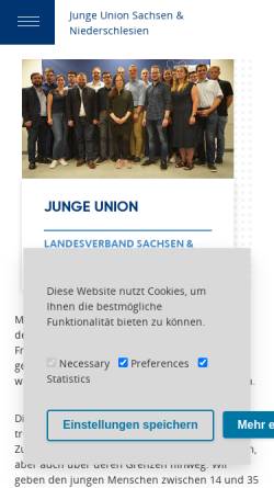 Vorschau der mobilen Webseite www.ju-sachsen.de, Junge Union Sachsen und Niederschlesien