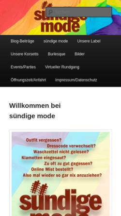 Vorschau der mobilen Webseite www.suendige-mode.de, Sündige Mode