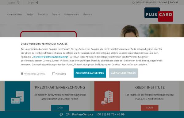 Vorschau von www.pluscard.de, Pluscard Servicegesellschaft für Kreditkartenprocessing mbH