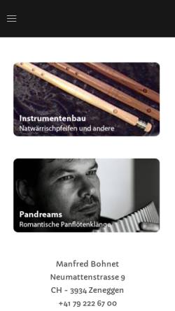 Vorschau der mobilen Webseite www.pandreams.ch, Instrumentenbau Bohnet