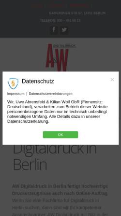 Vorschau der mobilen Webseite www.aw-digital.de, A&W Digitaldruck | Der Copyshop im Herzen Berlins