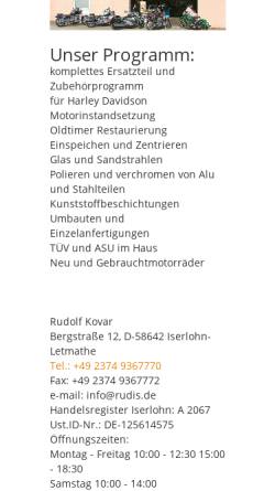Vorschau der mobilen Webseite www.rudis.de, Rudis Motorcycle Store