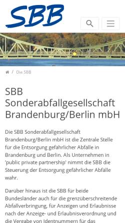 Vorschau der mobilen Webseite www.sbb-mbh.de, Sonderabfallgesellschaft Brandenburg/Berlin mbH