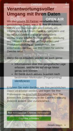 Vorschau der mobilen Webseite www.pollux-kino.de, Paderkino - Kinoprogramm für Paderborn