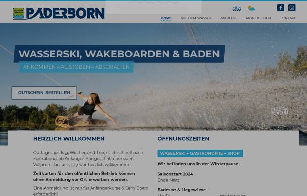 Vorschau von www.wasserski-paderborn.de, Wasserski-Seilbahn Paderborn