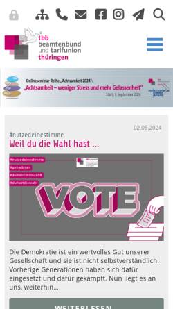 Vorschau der mobilen Webseite www.thueringer-beamtenbund.de, Thüringer Beamtenbund