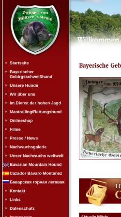 Vorschau der mobilen Webseite www.bayerische-gebirgsschweisshunde.de, Zwinger von Militzer Beute