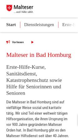 Vorschau der mobilen Webseite www.malteser-bad-homburg.de, Malteser Hilfsdienst Bad Homburg